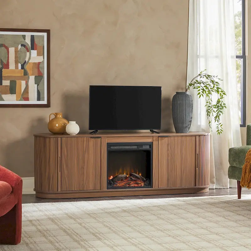 Meuble TV cheminée moderne à cannelures de 70 pouces de Middlebrook Designs