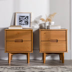 Table de chevet Middlebrook style milieu du siècle en bois massif, 2 tiroirs, lot de 2