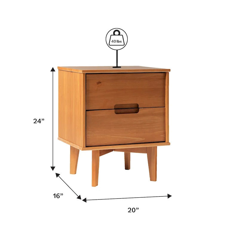 Table de chevet Middlebrook style milieu du siècle en bois massif, 2 tiroirs, lot de 2