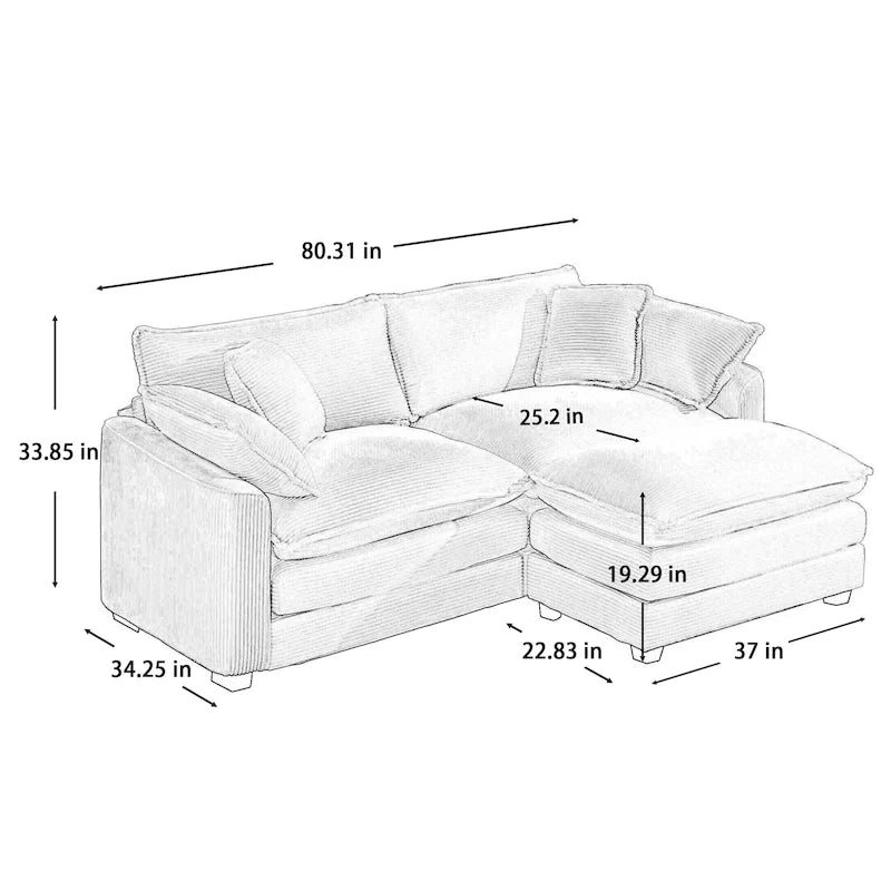 Canapé d'angle modulaire en velours côtelé Cloud, combinaison libre