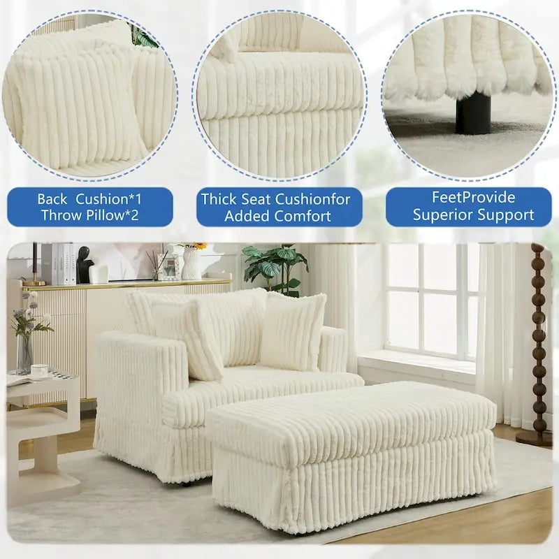 Chaise longue rembourrée surdimensionnée de 47,8 pouces avec coussins