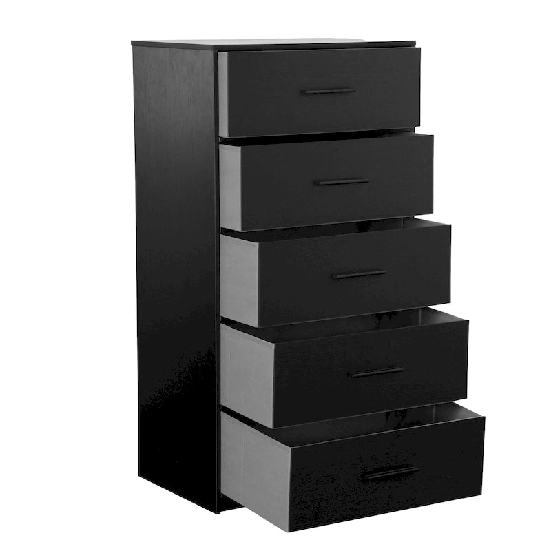Commode moderne à 5 tiroirs en tissu avec structure en bois robuste