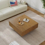 Table basse carrée en bois de 35,43 cm avec 2 tiroirs, texture bois brun - 35,43