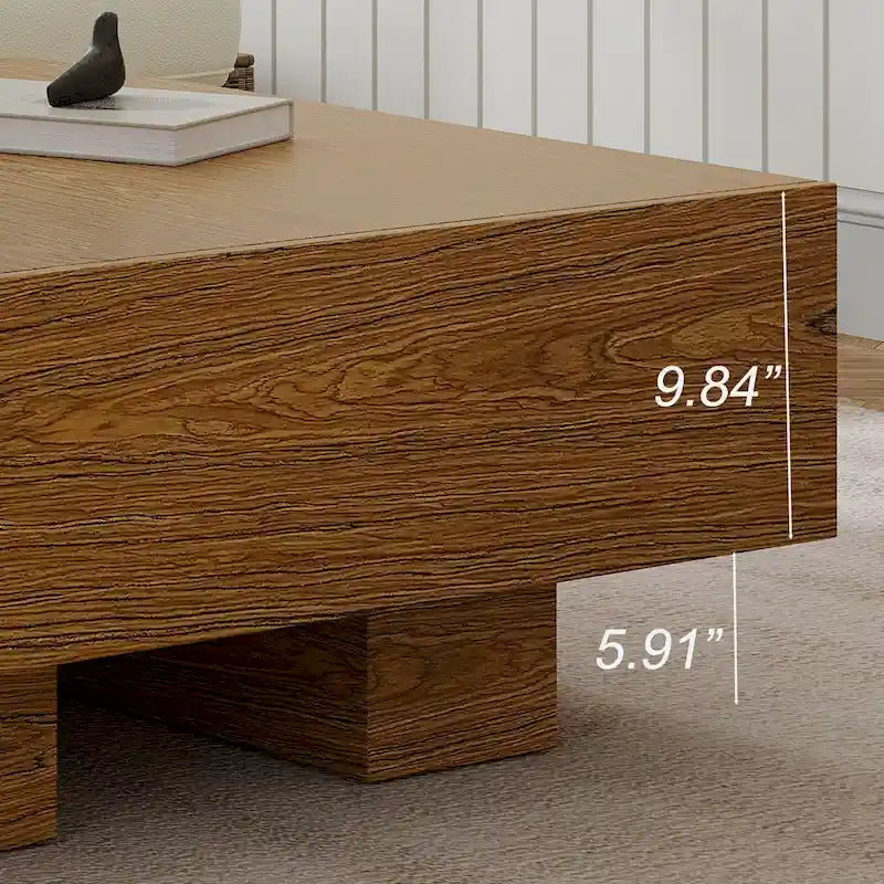 Table basse carrée en bois de 35,43 cm avec 2 tiroirs, texture bois brun - 35,43