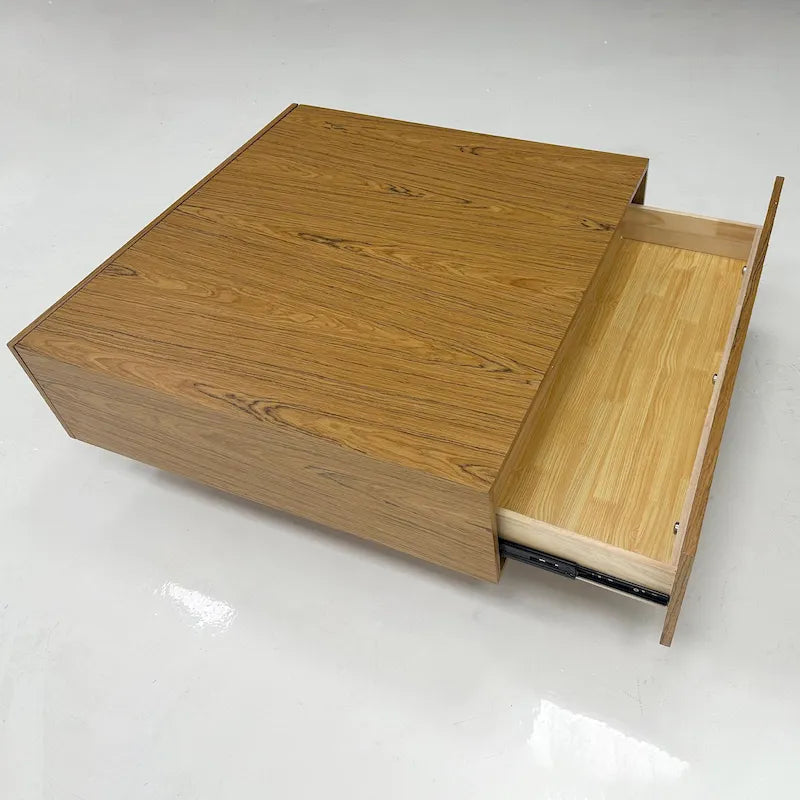 Table basse carrée en bois de 35,43 cm avec 2 tiroirs, texture bois brun - 35,43