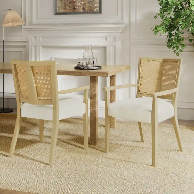 Christopher Knight Home - Ensemble de 2 chaises de salle à manger Harrison, style milieu du siècle, avec dossier en rotin.