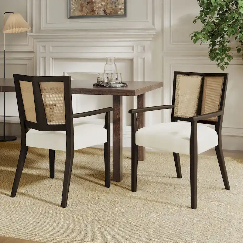 Christopher Knight Home - Ensemble de 2 chaises de salle à manger Harrison, style milieu du siècle, avec dossier en rotin.
