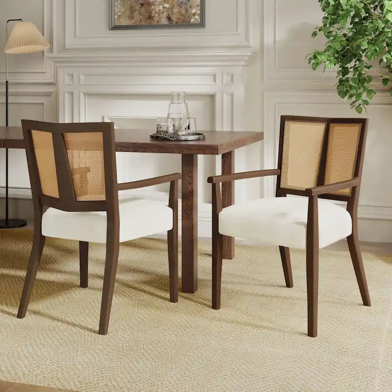 Christopher Knight Home - Ensemble de 2 chaises de salle à manger Harrison, style milieu du siècle, avec dossier en rotin.