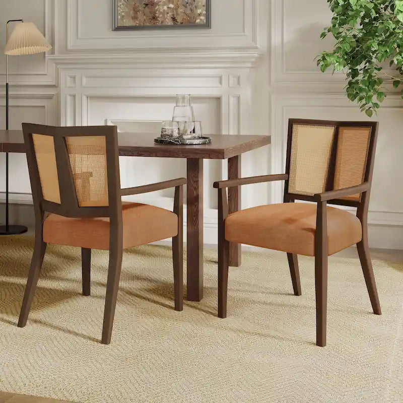 Christopher Knight Home - Ensemble de 2 chaises de salle à manger Harrison, style milieu du siècle, avec dossier en rotin.