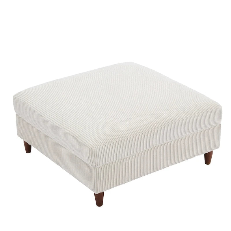 Pouf carré moderne en velours côtelé avec pieds en bois