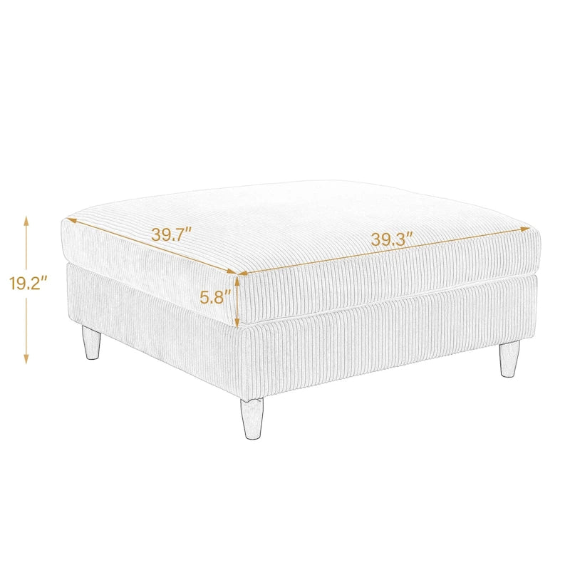 Pouf carré moderne en velours côtelé avec pieds en bois