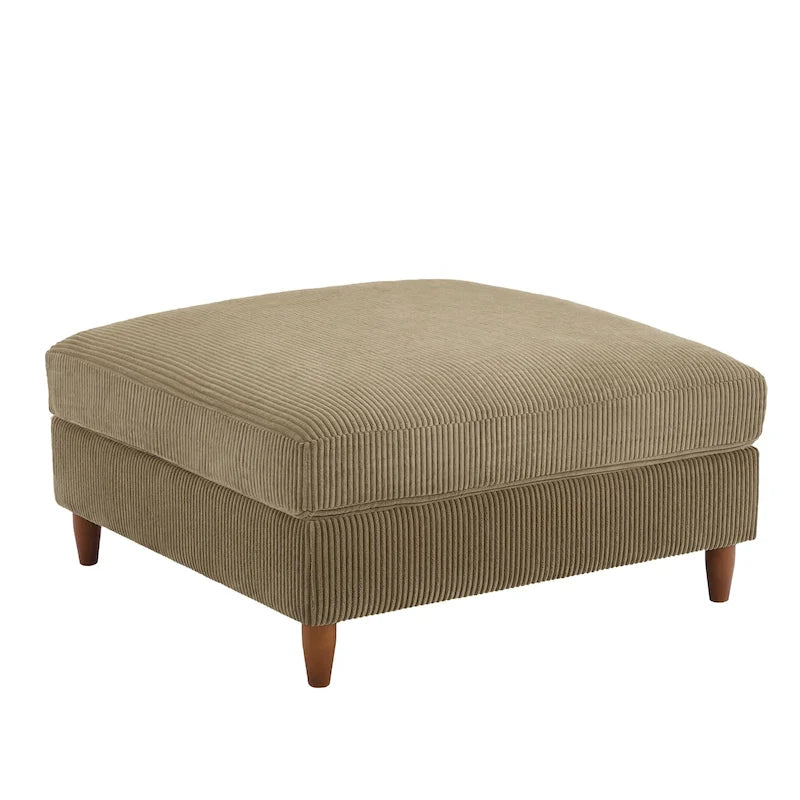 Pouf carré moderne en velours côtelé avec pieds en bois