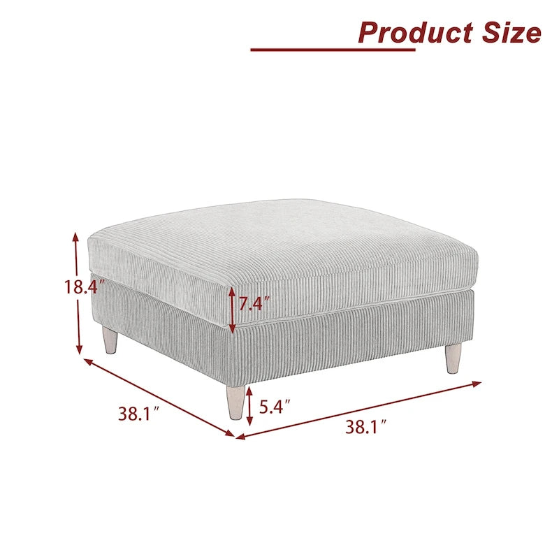 Pouf carré moderne en velours côtelé avec pieds en bois
