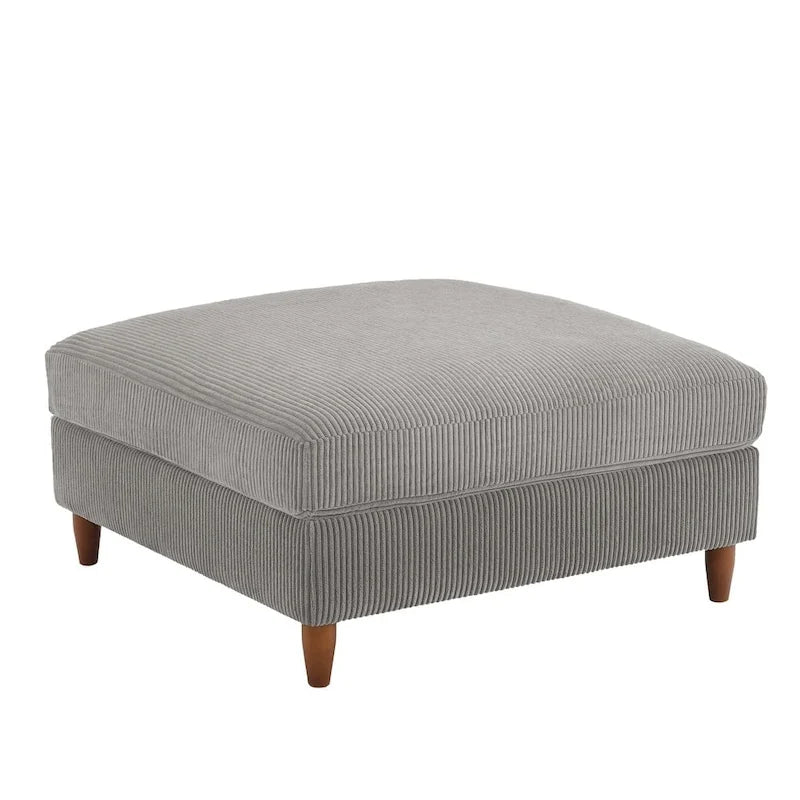 Pouf carré moderne en velours côtelé avec pieds en bois