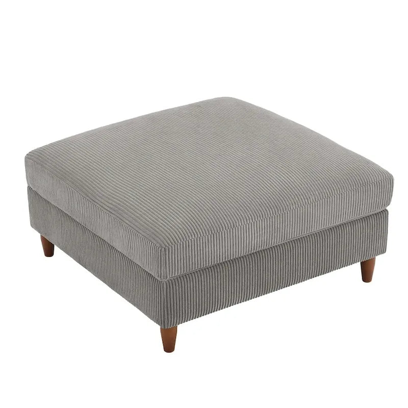Pouf carré moderne en velours côtelé avec pieds en bois