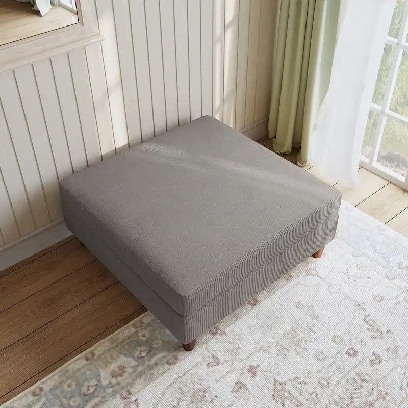 Pouf carré moderne en velours côtelé avec pieds en bois