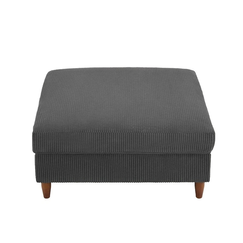 Pouf carré moderne en velours côtelé avec pieds en bois