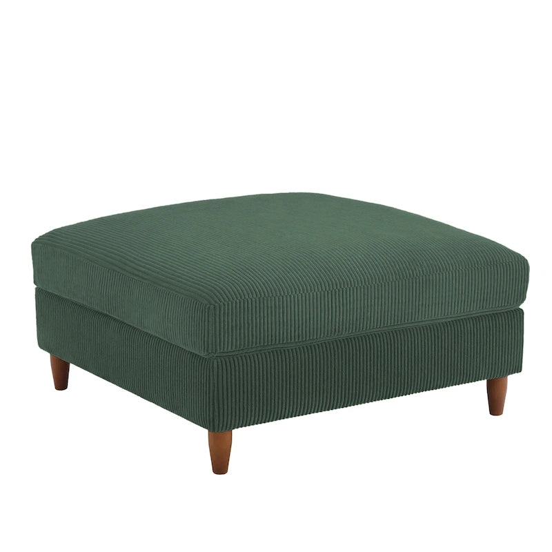 Pouf carré moderne en velours côtelé avec pieds en bois