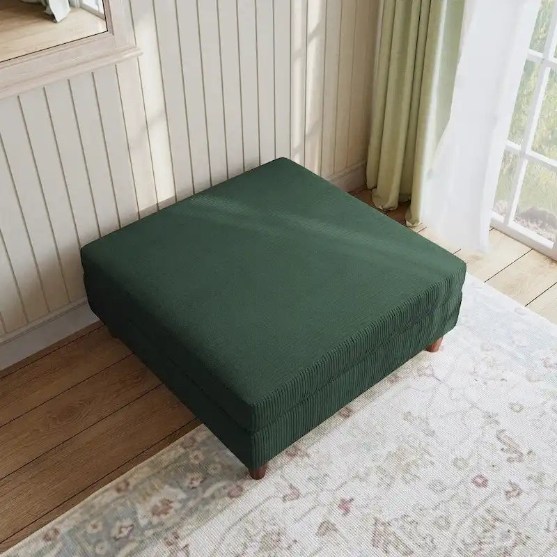 Pouf carré moderne en velours côtelé avec pieds en bois