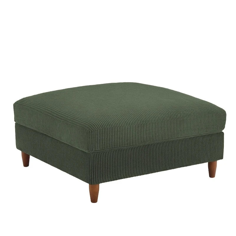 Pouf carré moderne en velours côtelé avec pieds en bois