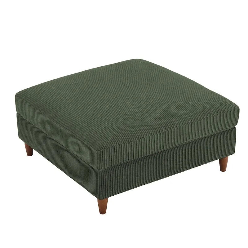 Pouf carré moderne en velours côtelé avec pieds en bois