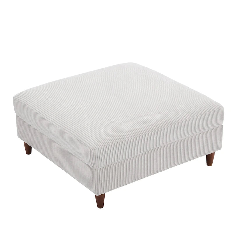 Pouf carré moderne en velours côtelé avec pieds en bois
