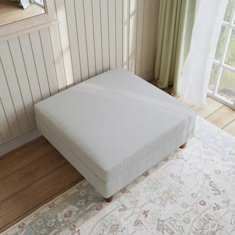 Pouf carré moderne en velours côtelé avec pieds en bois
