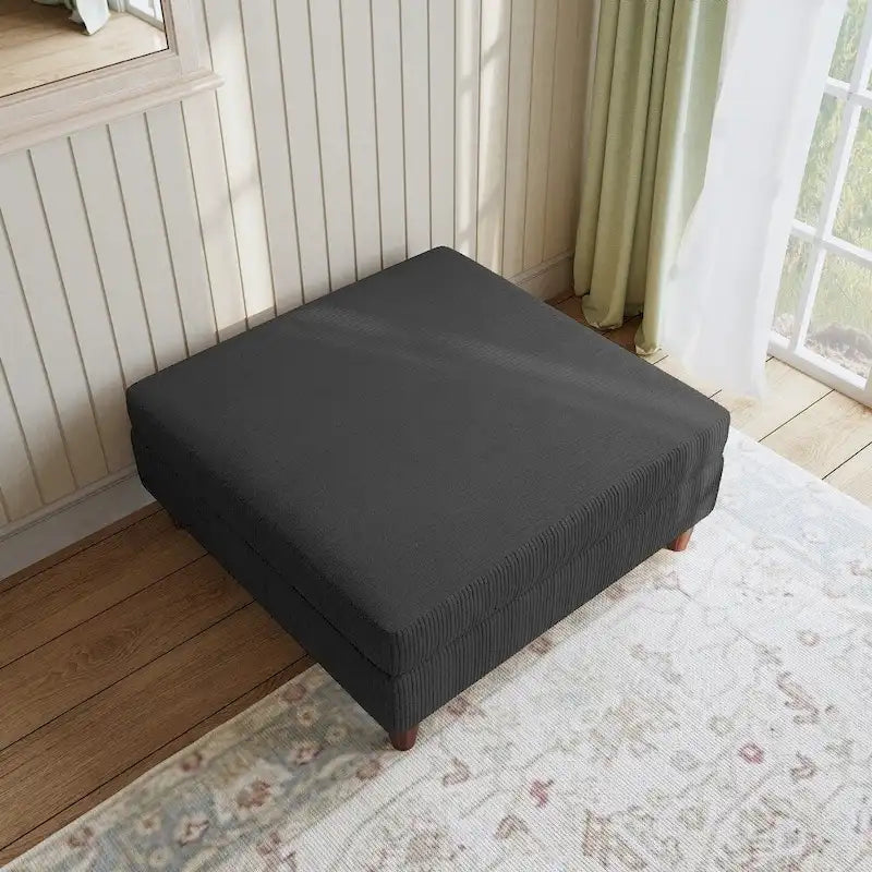 Pouf carré moderne en velours côtelé avec pieds en bois
