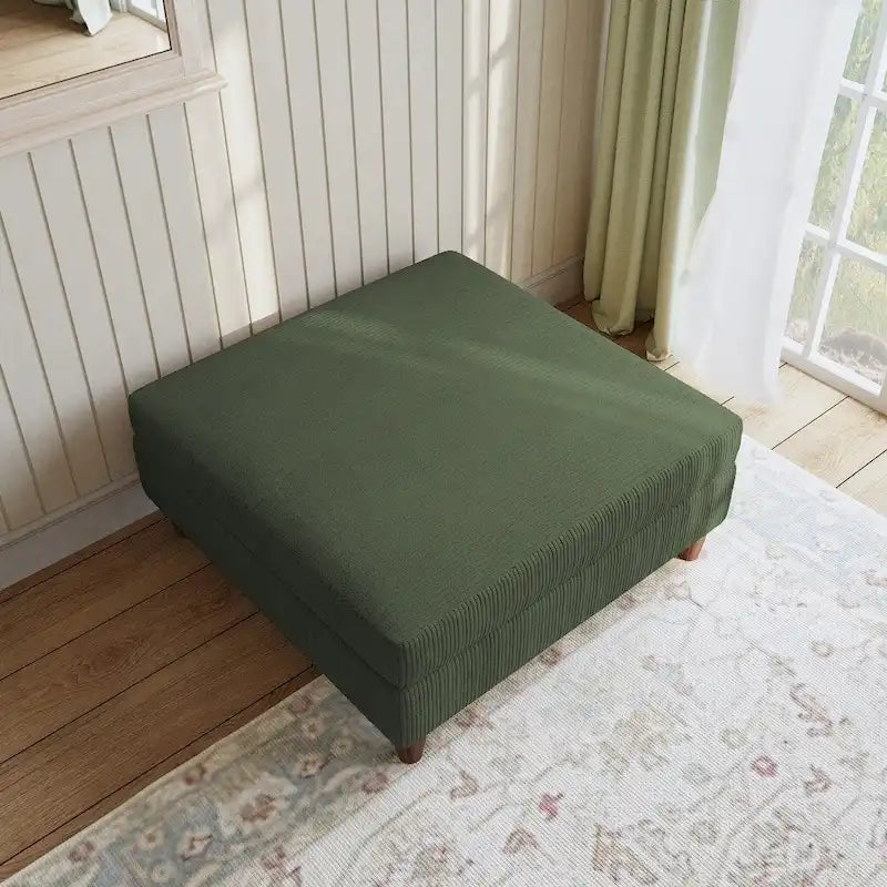 Pouf carré moderne en velours côtelé avec pieds en bois