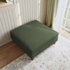 Pouf carré moderne en velours côtelé avec pieds en bois