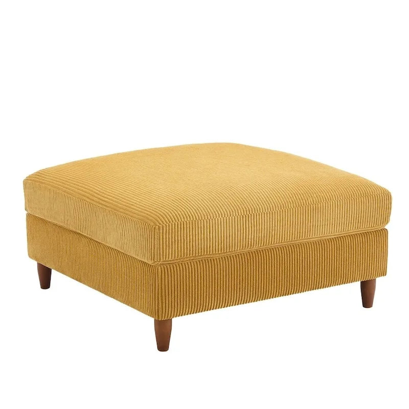 Pouf carré moderne en velours côtelé avec pieds en bois