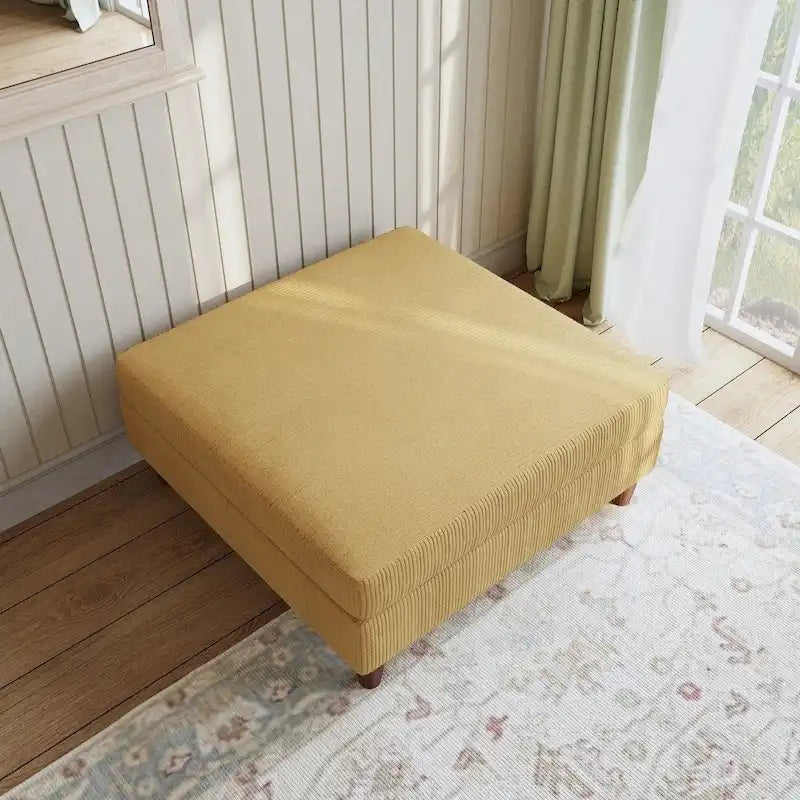 Pouf carré moderne en velours côtelé avec pieds en bois