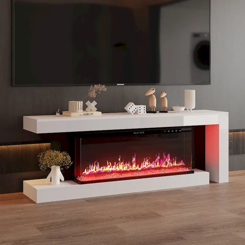 Meuble TV avec cheminée électrique élégante : fonctionnement télécommandé et chauffage réglable pour un confort optimal