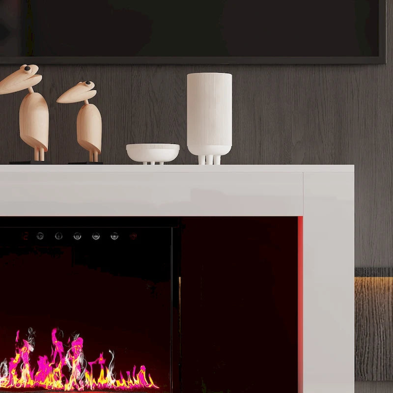 Meuble TV avec cheminée électrique élégante : fonctionnement télécommandé et chauffage réglable pour un confort optimal