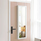Armoire à bijoux verrouillable en bois blanc, fixée au mur ou à la porte, de 35,5 cm de largeur, avec miroir pleine longueur.