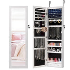 Armoire à bijoux verrouillable en bois blanc, fixée au mur ou à la porte, de 35,5 cm de largeur, avec miroir pleine longueur.