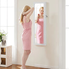 Armoire à bijoux verrouillable en bois blanc, fixée au mur ou à la porte, de 35,5 cm de largeur, avec miroir pleine longueur.