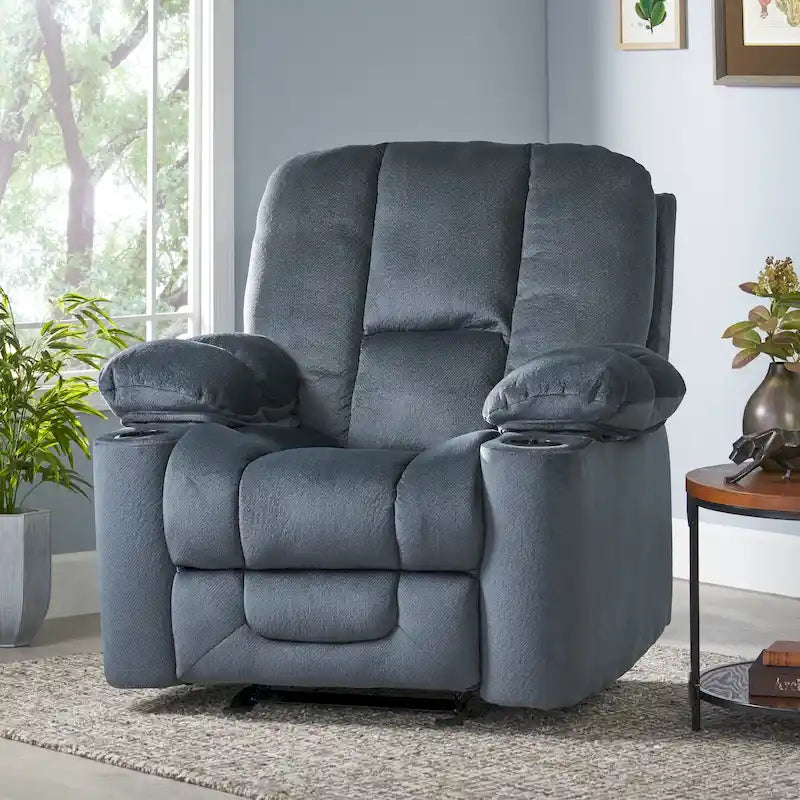 Fauteuil inclinable manuel de luxe Roomfitters couleur chocolat avec tissu doux pour la peau et deux porte-gobelets