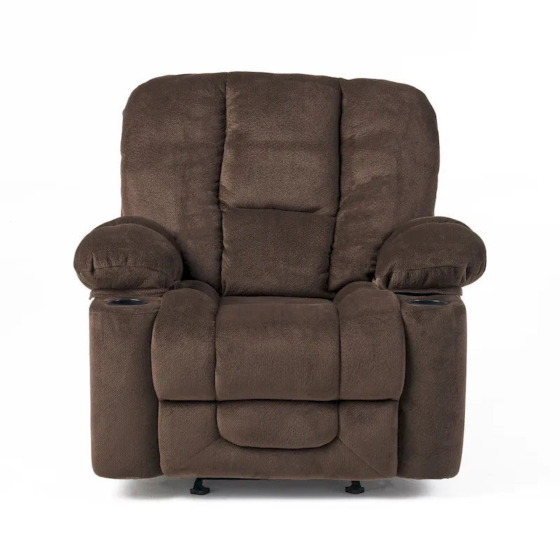 Fauteuil inclinable manuel de luxe Roomfitters couleur chocolat avec tissu doux pour la peau et deux porte-gobelets