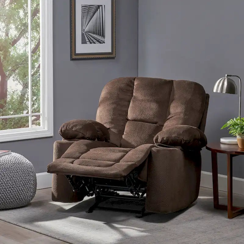 Fauteuil inclinable manuel de luxe Roomfitters couleur chocolat avec tissu doux pour la peau et deux porte-gobelets