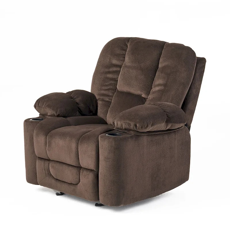 Fauteuil inclinable manuel de luxe Roomfitters couleur chocolat avec tissu doux pour la peau et deux porte-gobelets