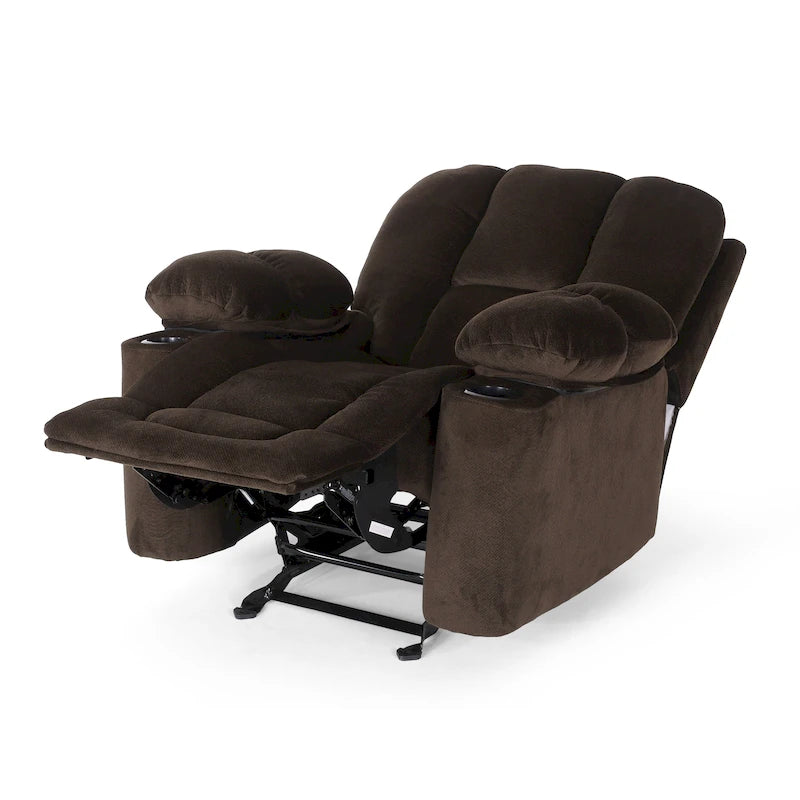 Fauteuil inclinable manuel de luxe Roomfitters couleur chocolat avec tissu doux pour la peau et deux porte-gobelets