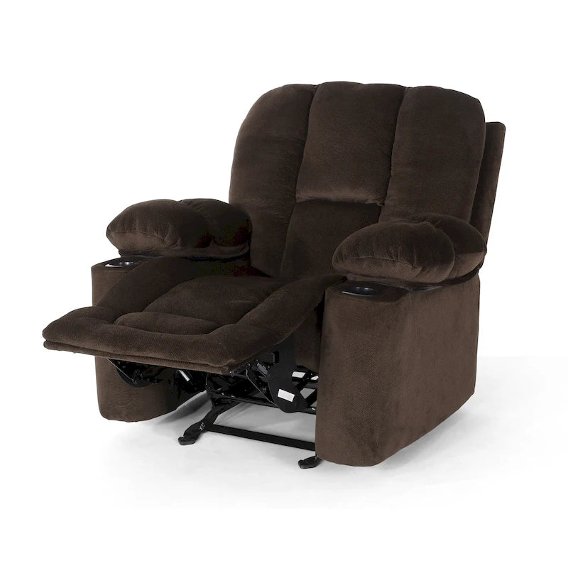 Fauteuil inclinable manuel de luxe Roomfitters couleur chocolat avec tissu doux pour la peau et deux porte-gobelets