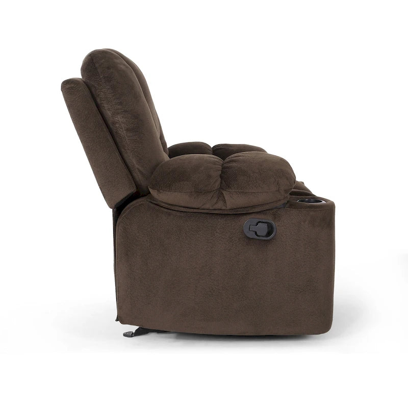 Fauteuil inclinable manuel de luxe Roomfitters couleur chocolat avec tissu doux pour la peau et deux porte-gobelets