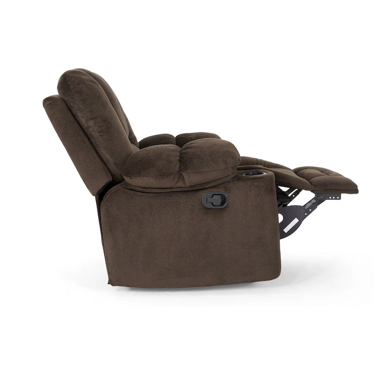 Fauteuil inclinable manuel de luxe Roomfitters couleur chocolat avec tissu doux pour la peau et deux porte-gobelets