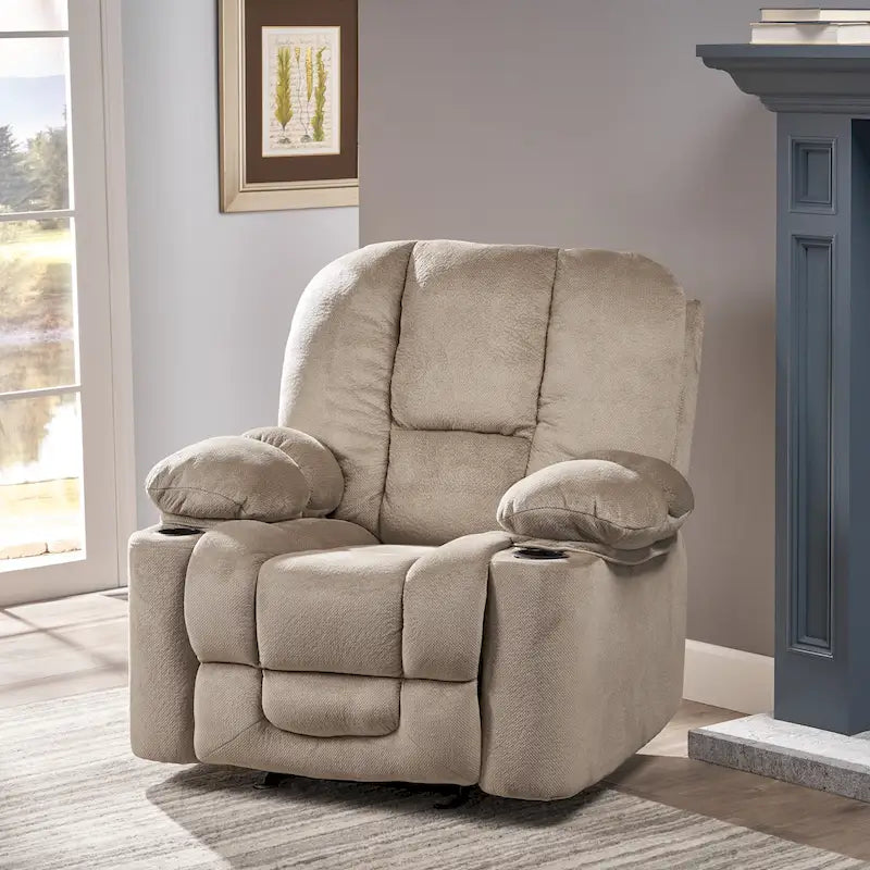 Fauteuil inclinable manuel de luxe Roomfitters couleur chocolat avec tissu doux pour la peau et deux porte-gobelets
