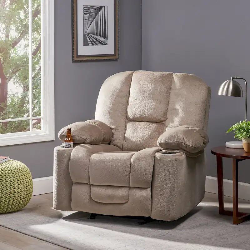 Fauteuil inclinable manuel de luxe Roomfitters couleur chocolat avec tissu doux pour la peau et deux porte-gobelets