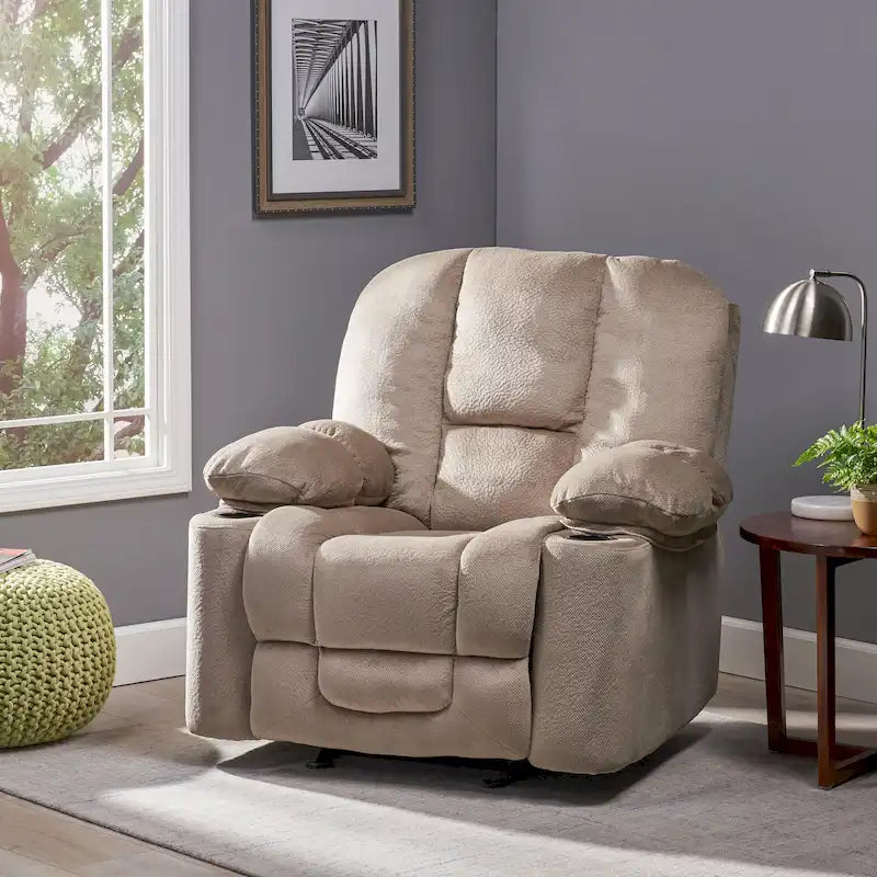 Fauteuil inclinable manuel de luxe Roomfitters couleur chocolat avec tissu doux pour la peau et deux porte-gobelets