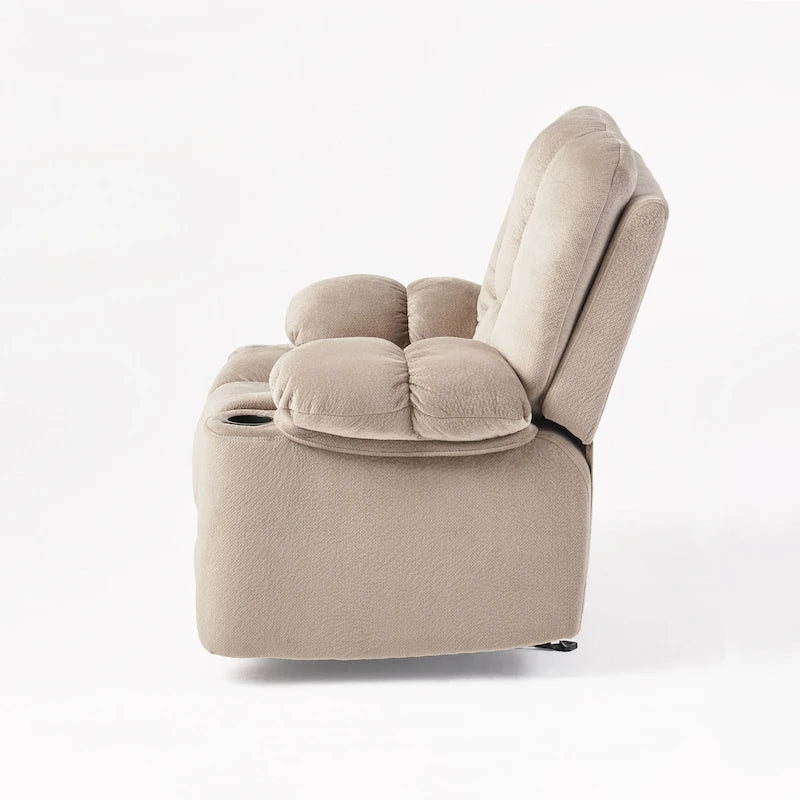 Fauteuil inclinable manuel de luxe Roomfitters couleur chocolat avec tissu doux pour la peau et deux porte-gobelets