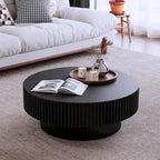 Table basse ronde moderne en placage de bois massif avec rangement